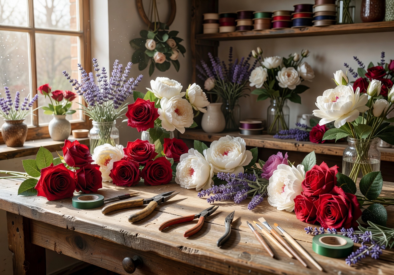 Artisan crafting luxury artificial flowers by hand in European atelier