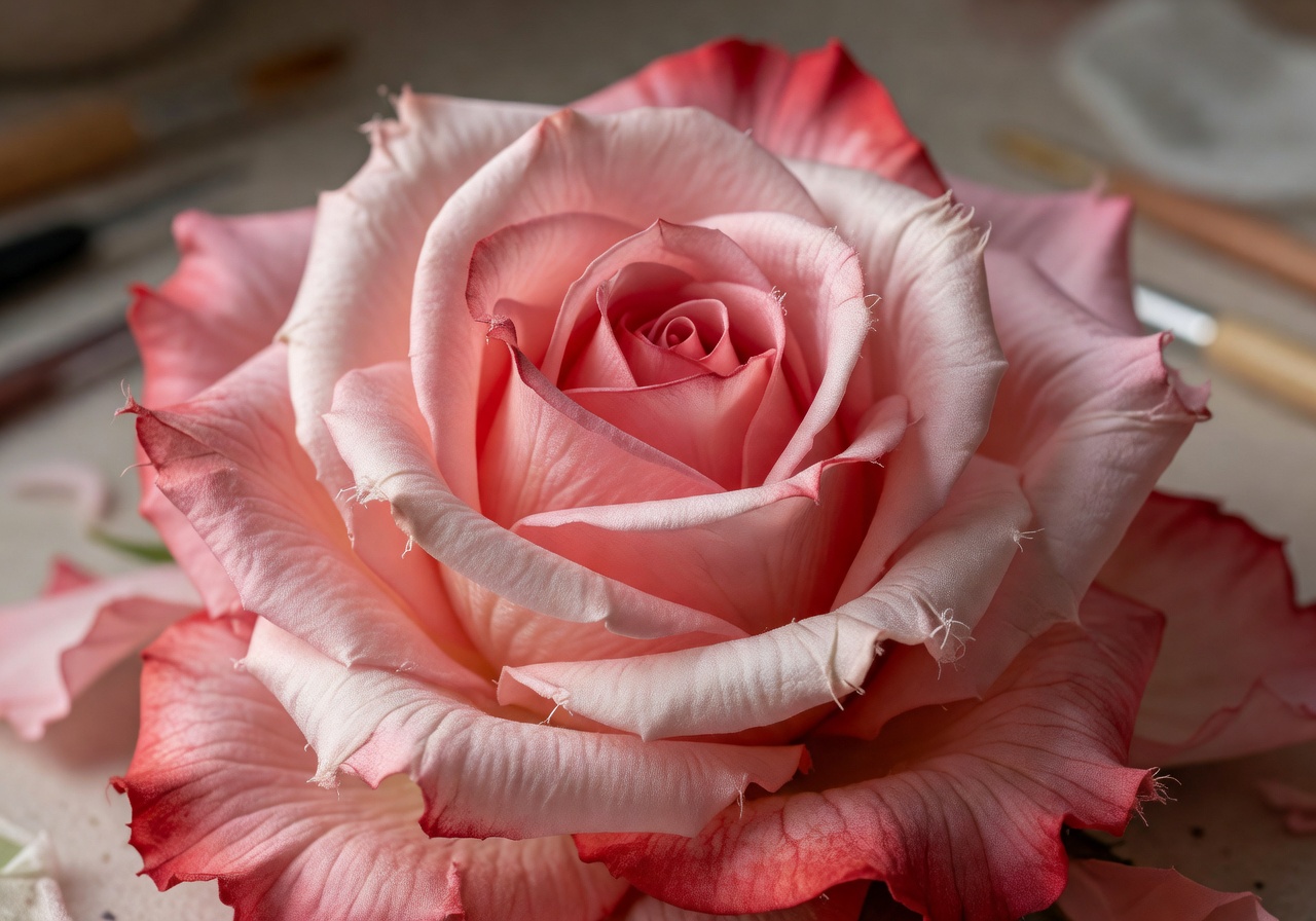 Hyper-realistic artificial rose closeup showing lifelike petal texture