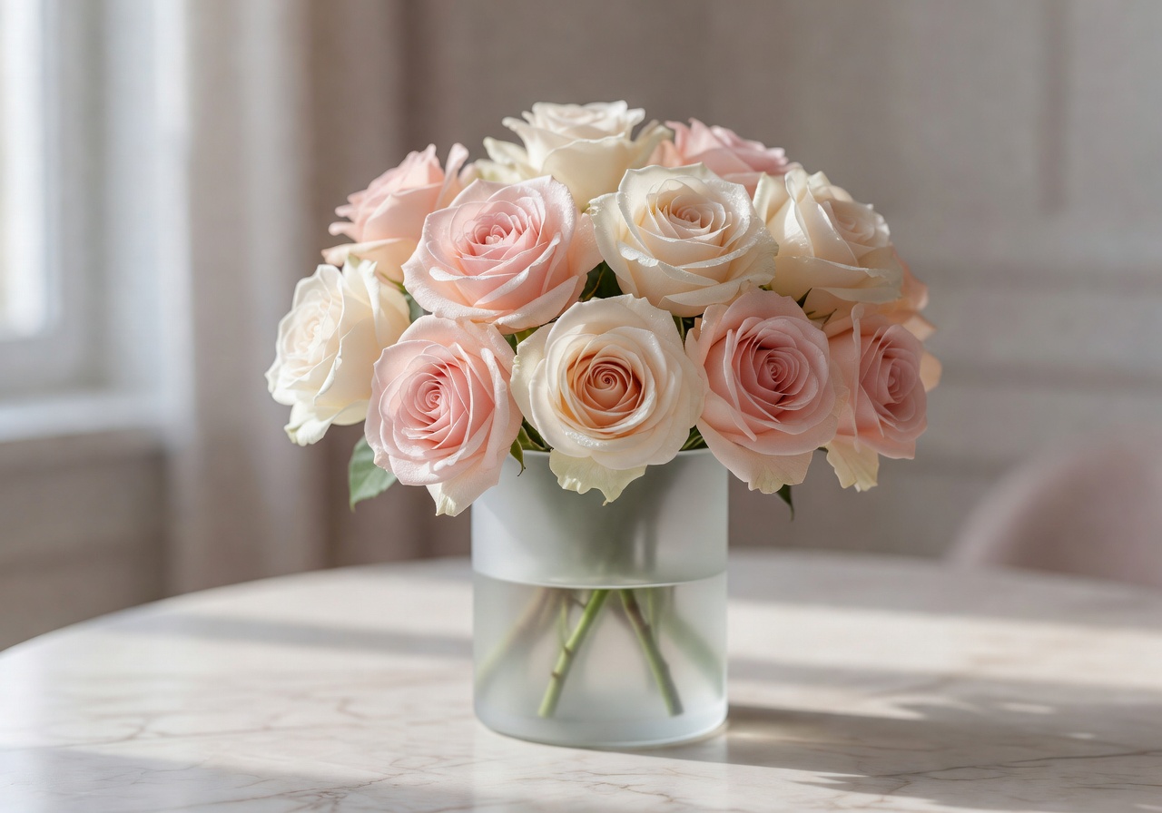 Elegant pastel rose arrangement with soft lighting for Instagram gallery