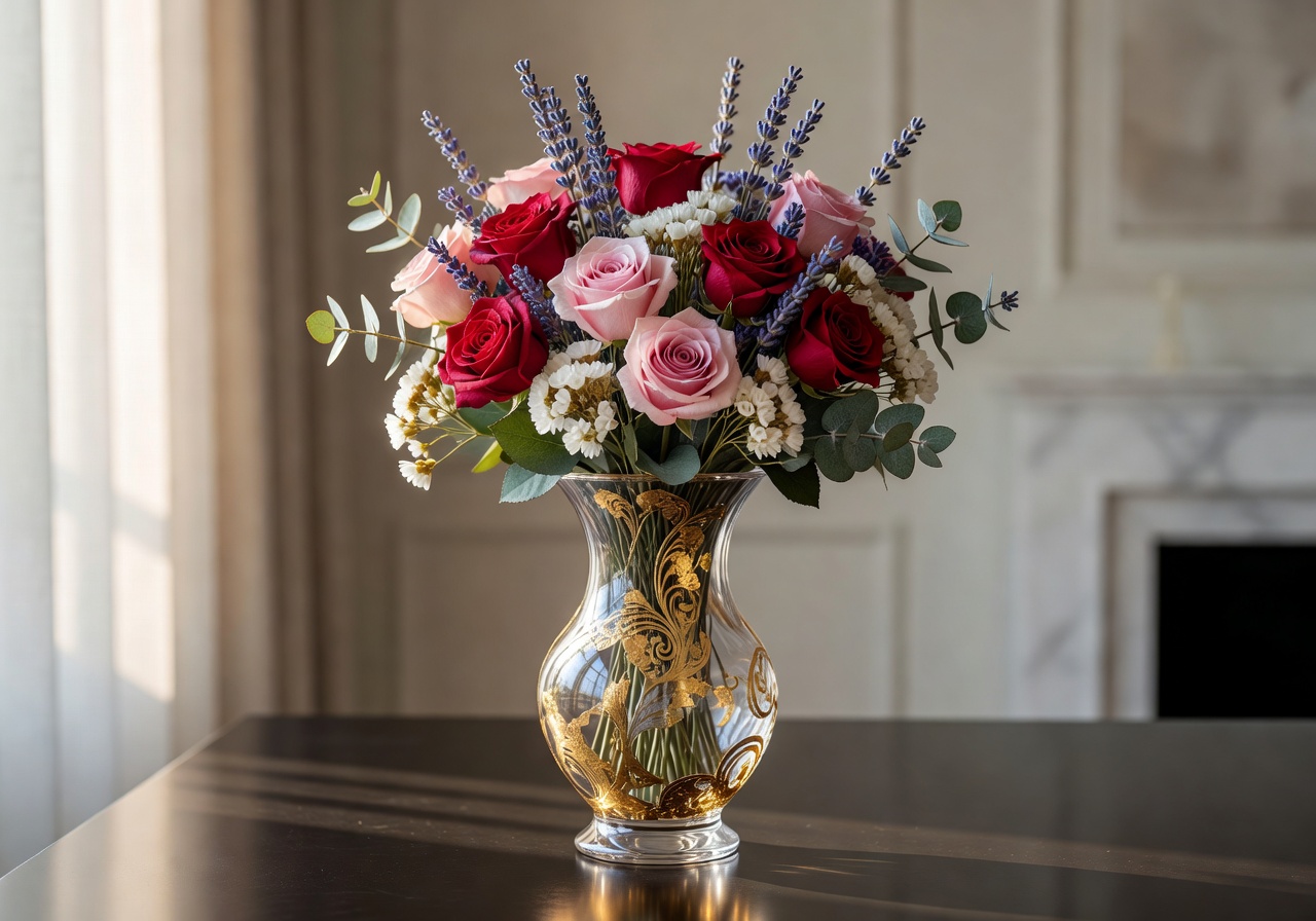 Timeless preserved floral arrangement in luxury vase showing lasting beauty